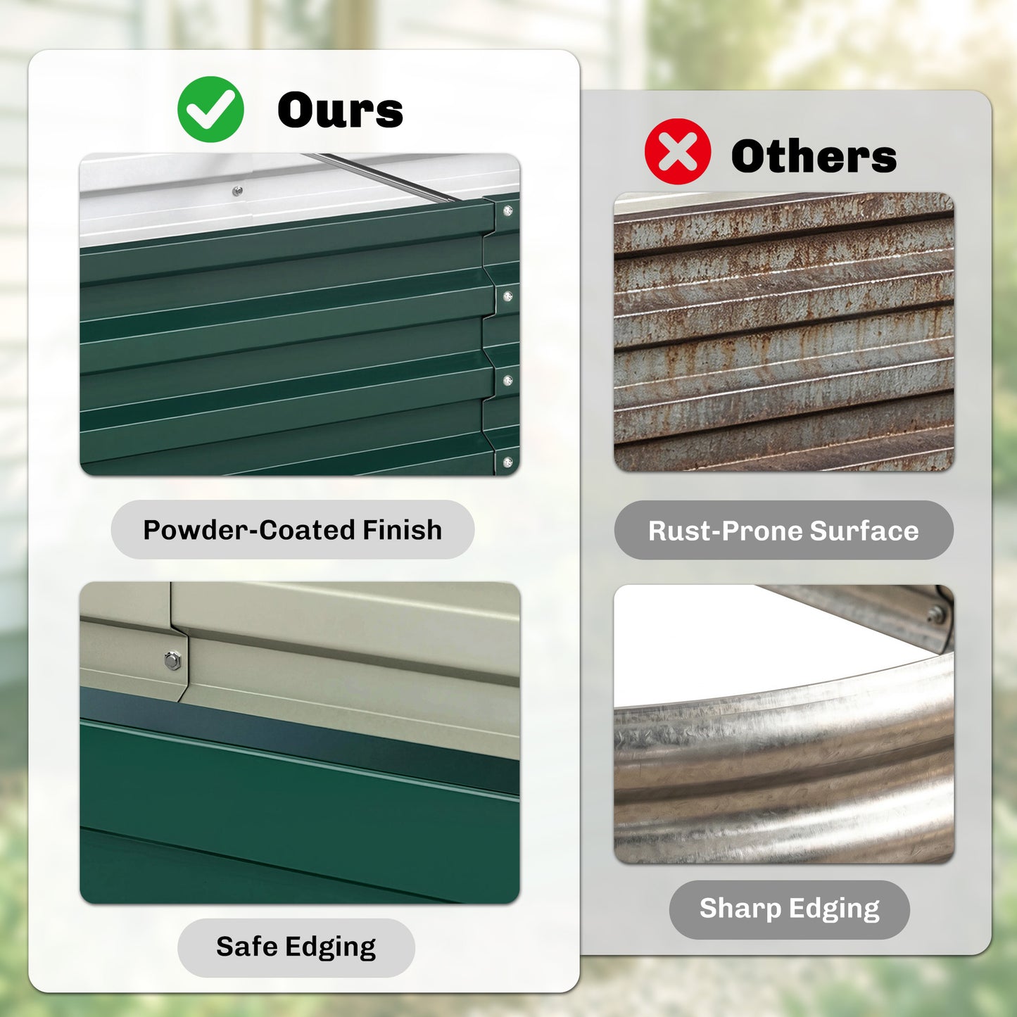 216L Raised Garden Bed, Set of 2 Galvanised Planter Box Outdoor with Open Bottom, Metal Raised Garden Bed Kit for Vegetables, Flowers and Herbs, 120 x 60 x 30.5cm, Green