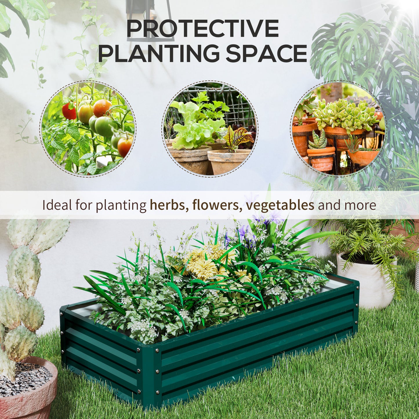 Set of 2 Raised Garden Bed Elevated Planter Box for Flowers Green