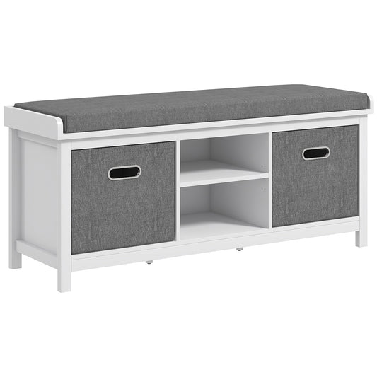 Shoe Bench with Cushioned Seat Fabric Drawers for Entryway Hallway White