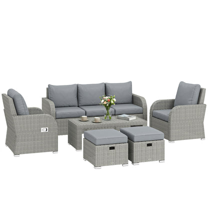 Six-piece Rattan Garden Furniture Set with Reclining Armchairs - Dark Grey
