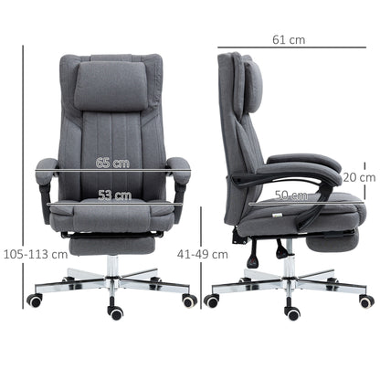 High Back Computer Desk Chair, Executive Office Chair with Adjustable Headrest, Footrest, Reclining Back, Grey
