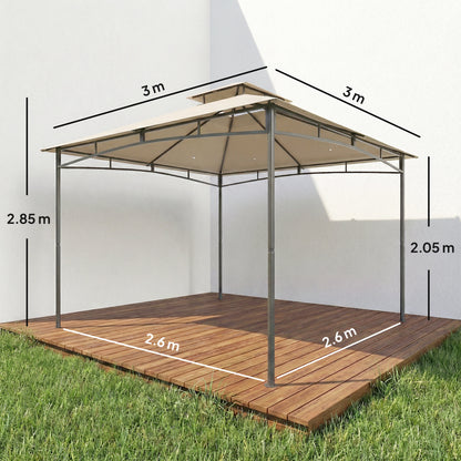Outsunny 3 x 3 m Gazebo, Outdoor Gazebo Canopy with 2-Tier Roof, Khaki