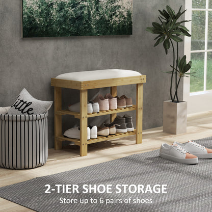 3-Tier Shoe Storage Bench, Bamboo Shoe Rack for Entryway, Cream