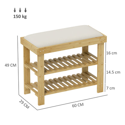 3-Tier Shoe Storage Bench, Bamboo Shoe Rack for Entryway, Cream