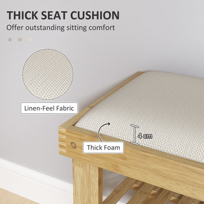 3-Tier Shoe Storage Bench, Bamboo Shoe Rack for Entryway, Cream