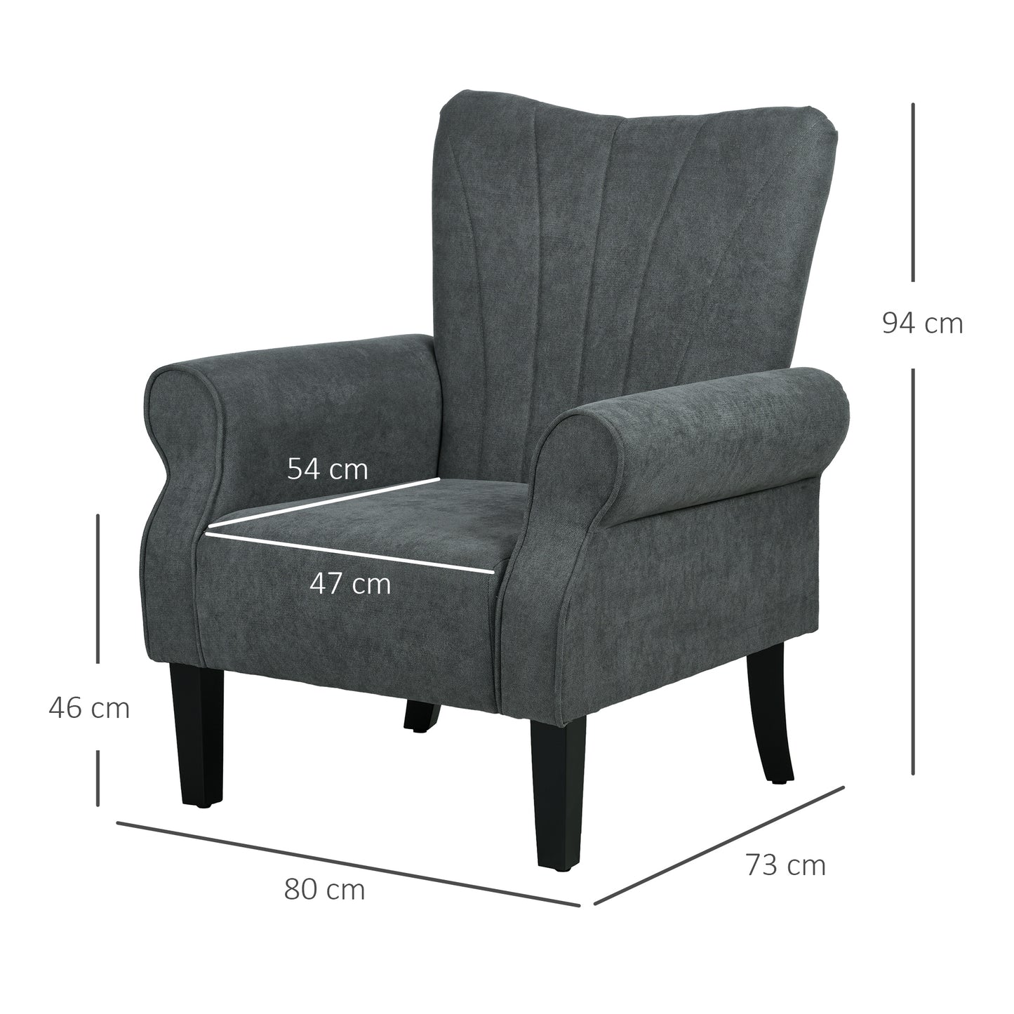 Armchair, Upholstered Modern Accent Chair with Wood Legs, Grey