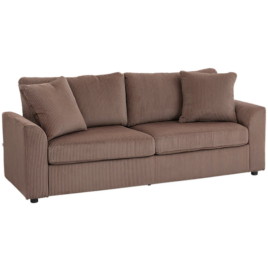 Modern 3 Seater Sofa with Spring Cushion, Upholstered Corduroy Settee for Living Room, Coffee