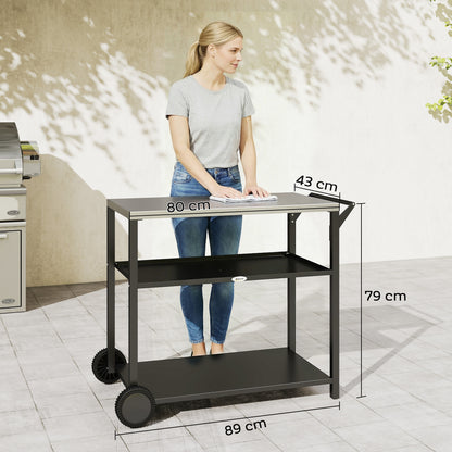 Outdoor Grill Cart, Food Prep Table on Wheels, Black