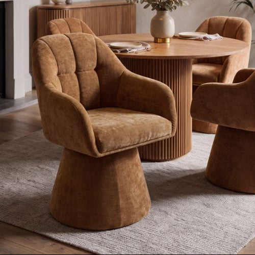 Zuno Swivel Upholstered Dining Chair with Arms - Ceramic
