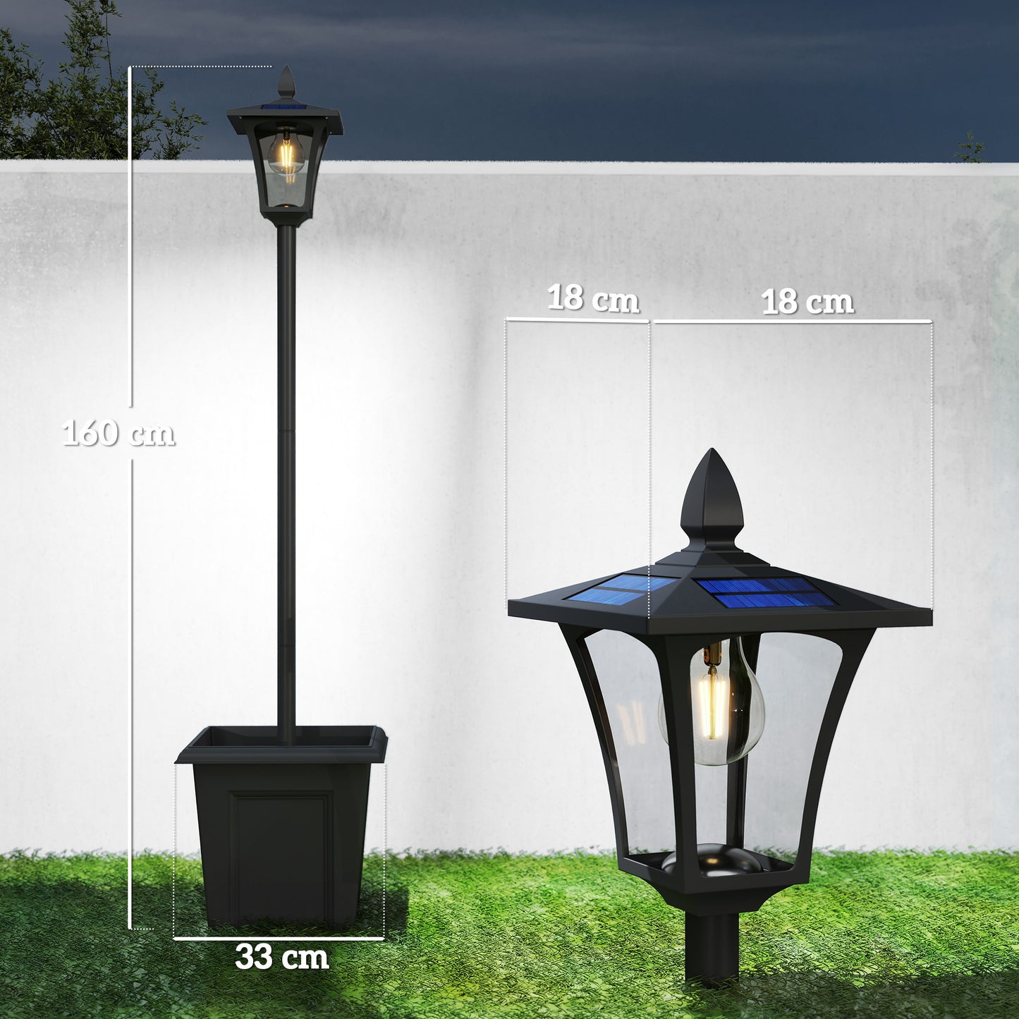 160cm Garden Solar Lamp Post Light, LED Solar Light Post, Black