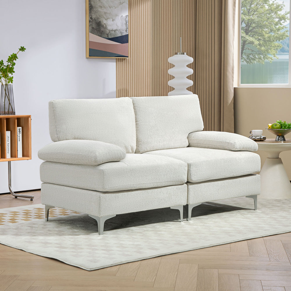 Elegant 2-Seater Modern Loveseat – Cream White with Sleek Metal Legs & Plush Spring Cushioning