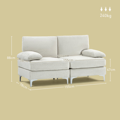 2 Seater Sofa Modern Loveseat with Metal Legs Spring Cushion Cream White