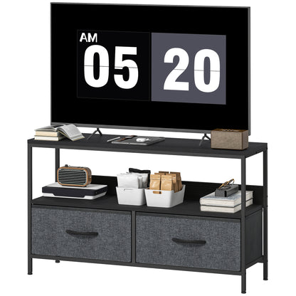 TV Cabinet, TV Console Unit with 2 Foldable Linen Drawers Black