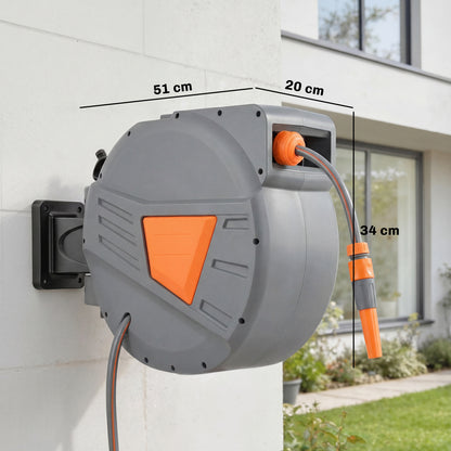 Retractable Hose Reel Wall Mounted, 20+1.6m Hose Pipe Reel, Orange
