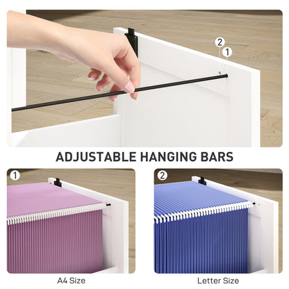 3 Drawer File Cabinet with Lock and Adjustable Hanging Bars, White