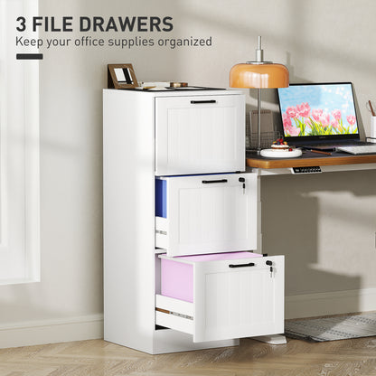 3 Drawer File Cabinet with Lock and Adjustable Hanging Bars, White