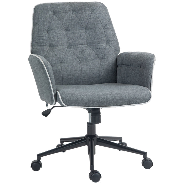 Linen Computer Chair with Armrest, Modern Swivel Chair with Adjustable Height, Grey