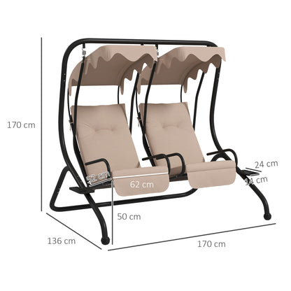 Canopy Swing 2 Separate Relax Chairs w/ Handrails, Cup Holders Beige
