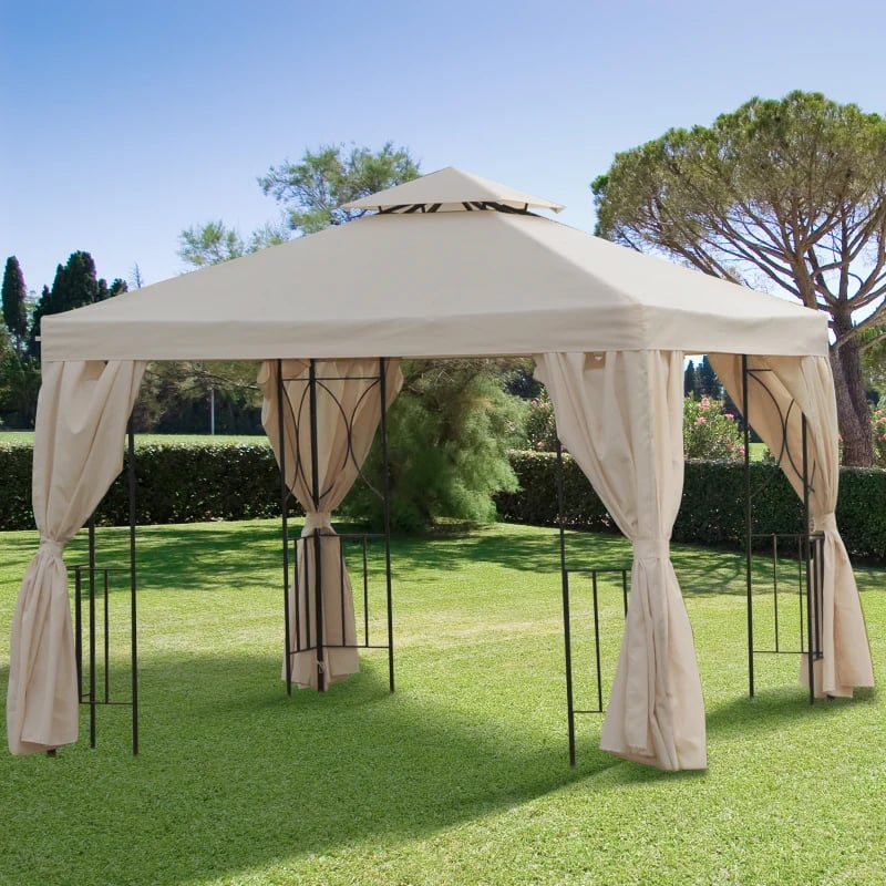 3 × 3m Garden Gazebo with Sidewalls - Beige