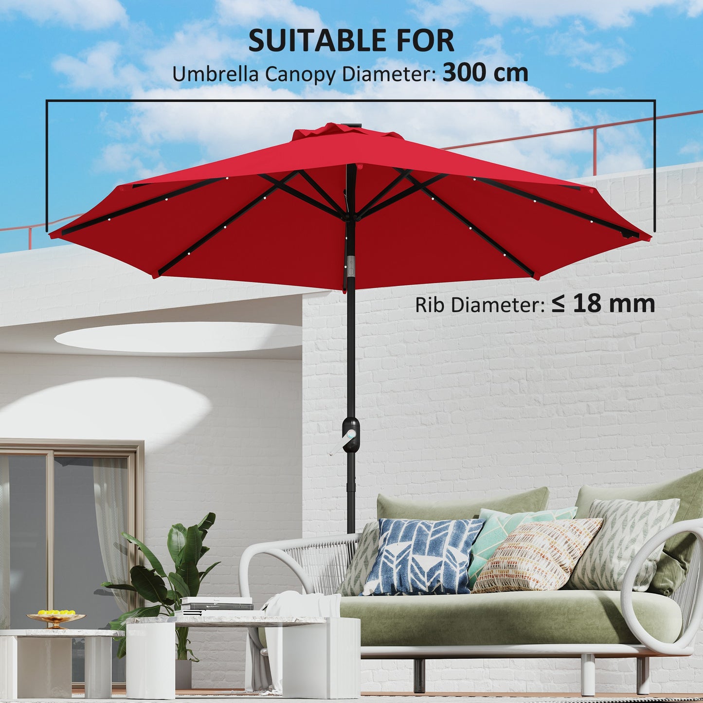 UPF 50+ Replacement Parasol Canopy Parasol Cover Replacement, Red