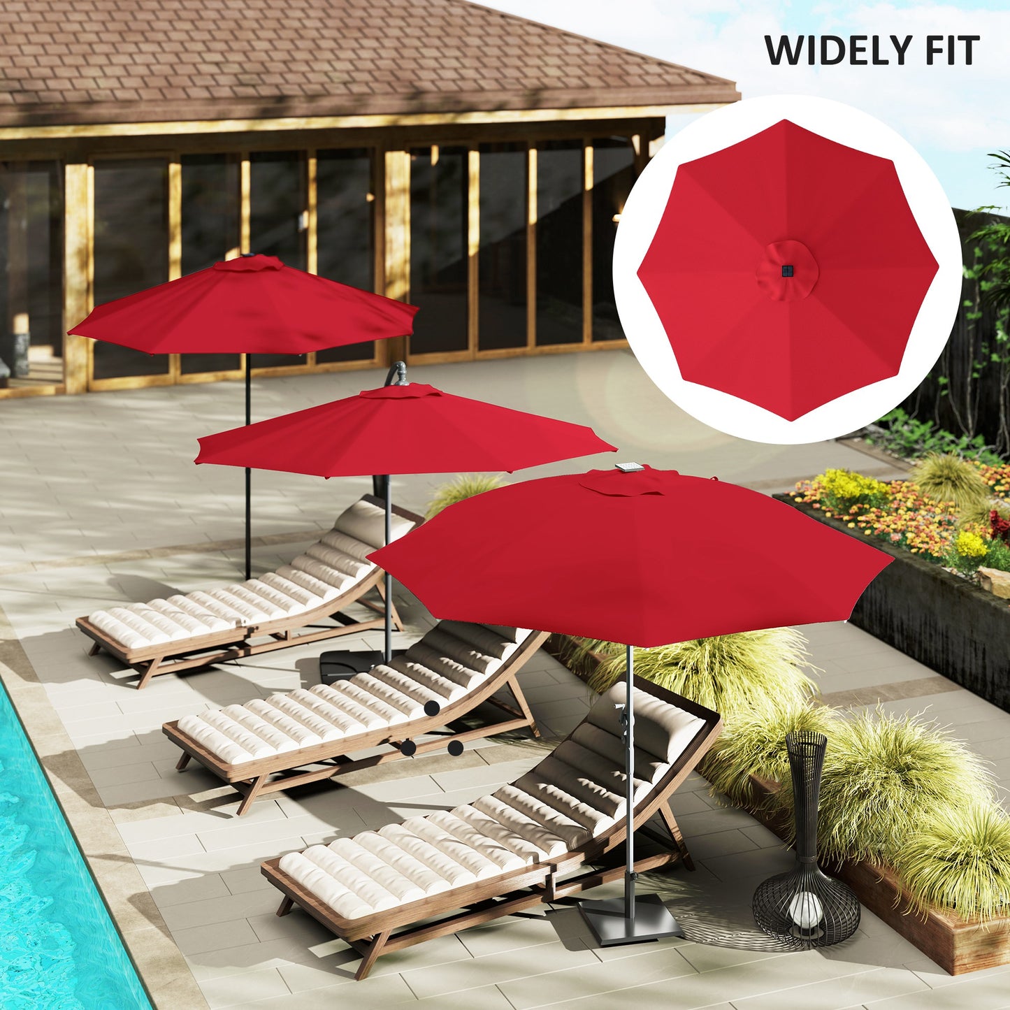 UPF 50+ Replacement Parasol Canopy Parasol Cover Replacement, Red