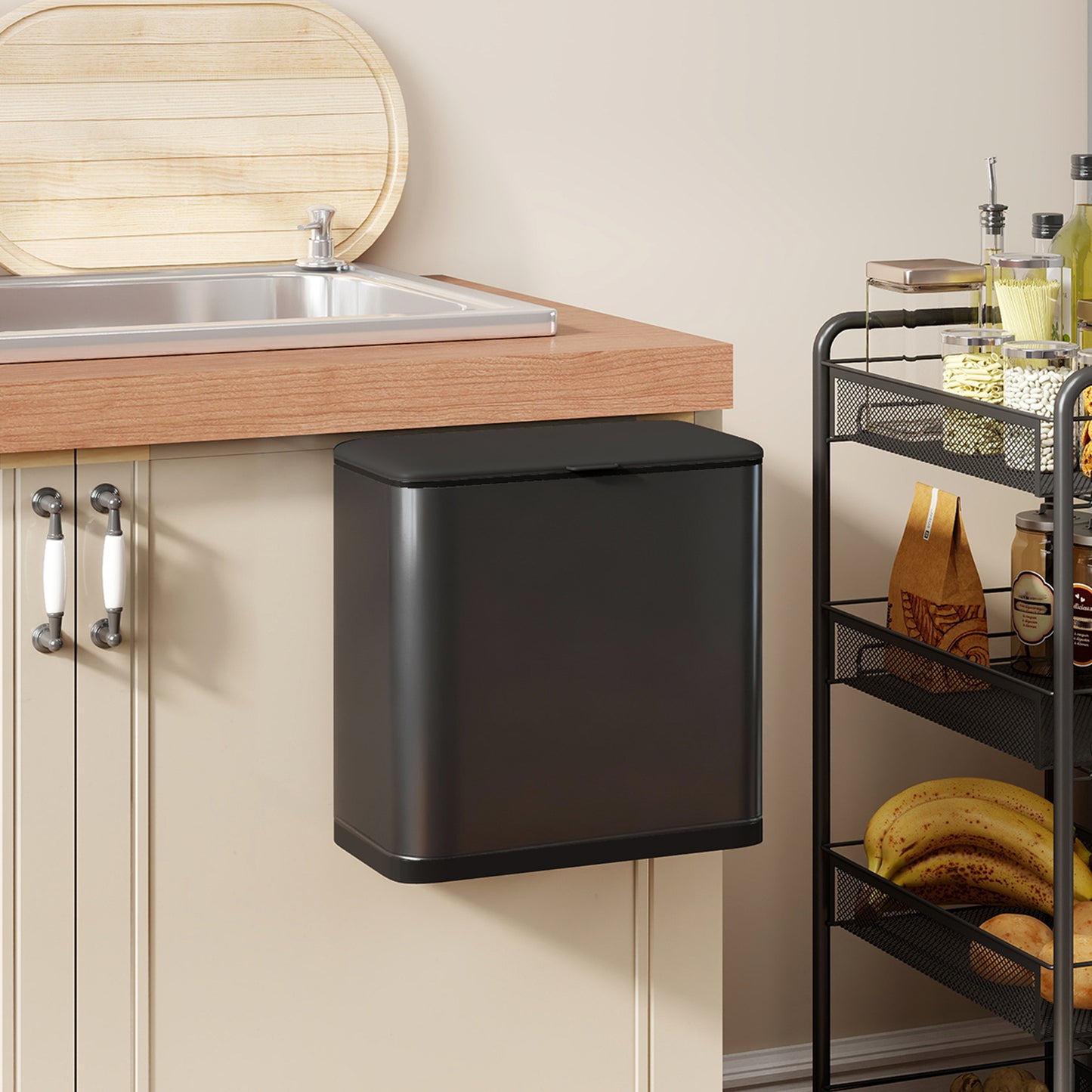 8L Hanging Kitchen Bin, Rubbish bin w/ Stay-Open Lid for Under Sink