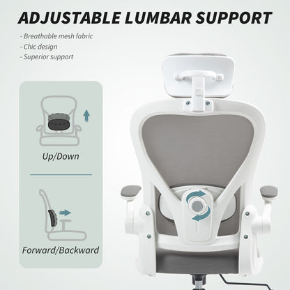 Ergonomic Mesh Office Chair with Headrest, Lumbar Support, Grey