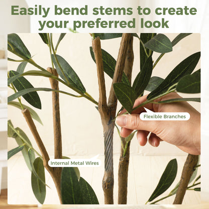 148 cm Decorative Artificial Plant, Silk Olive Tree with 553 Leaves in Cement Pot, Fake Plant for Home, Office, Living Room, Indoor Decor