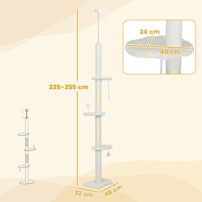  225-255 cm Adjustable Cat Tree with Sisal Scratching Posts, Beige