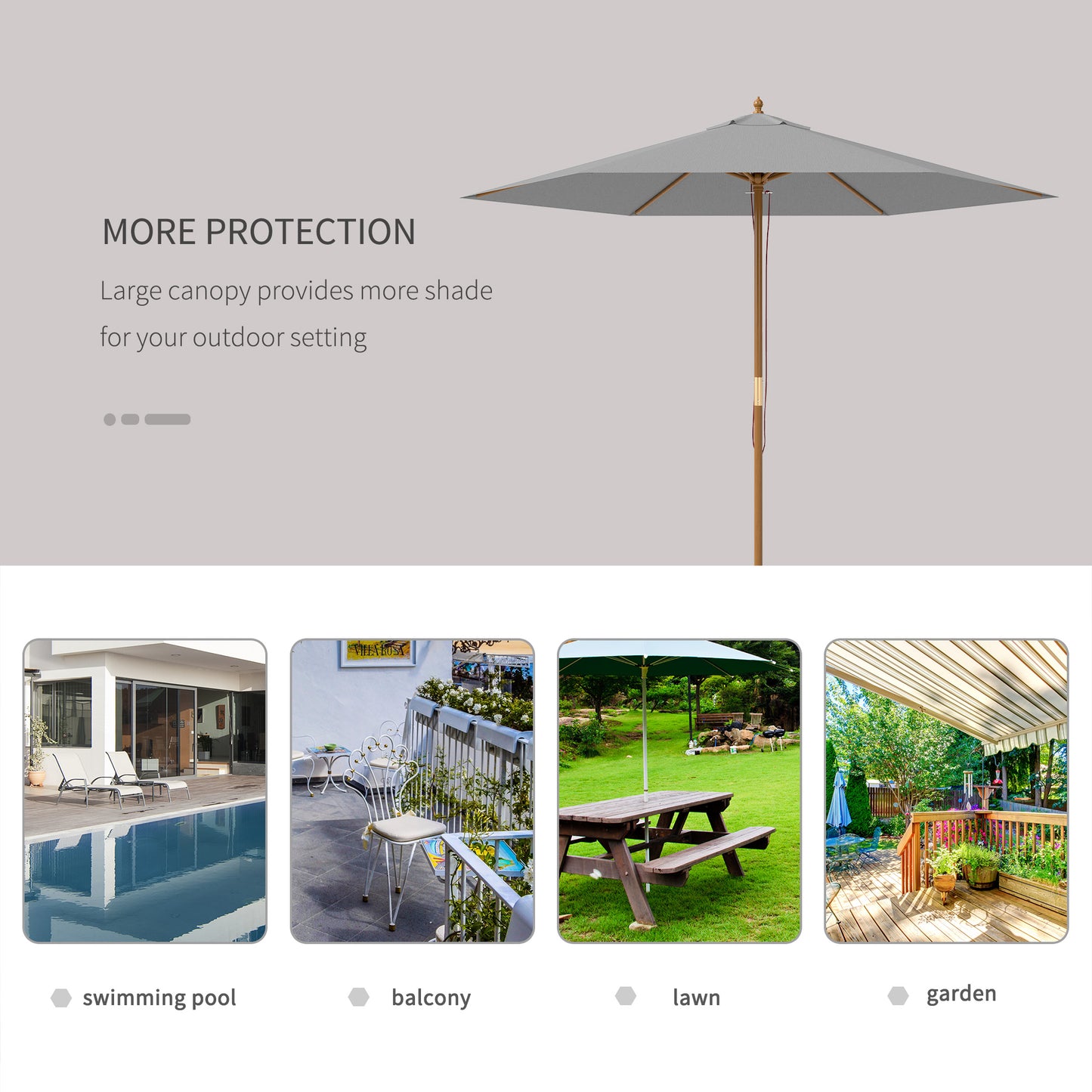 2.5m Wood Garden Parasol Sun Shade Outdoor Wooden Umbrella Canopy