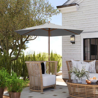 2.5m Wood Garden Parasol Sun Shade Outdoor Wooden Umbrella Canopy