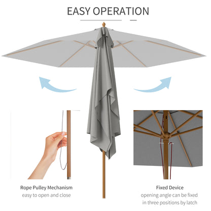2.5m Wood Garden Parasol Sun Shade Outdoor Wooden Umbrella Canopy