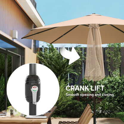 2.7 m Garden Parasol Umbrella with Cross Base, Sandbag, Khaki