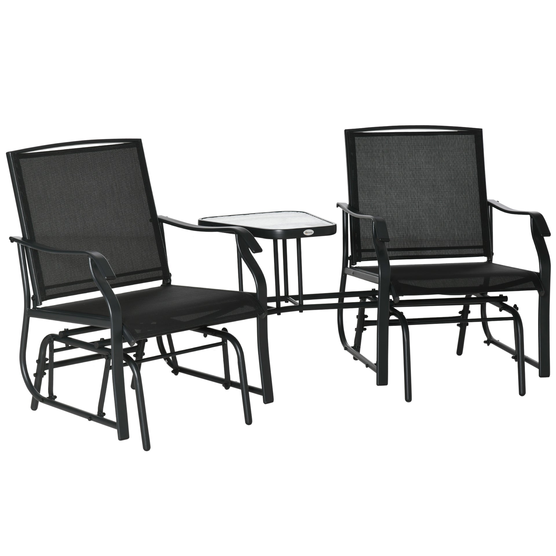 Double Glider Companion Rocking Chairs Loveseat Garden Table Black