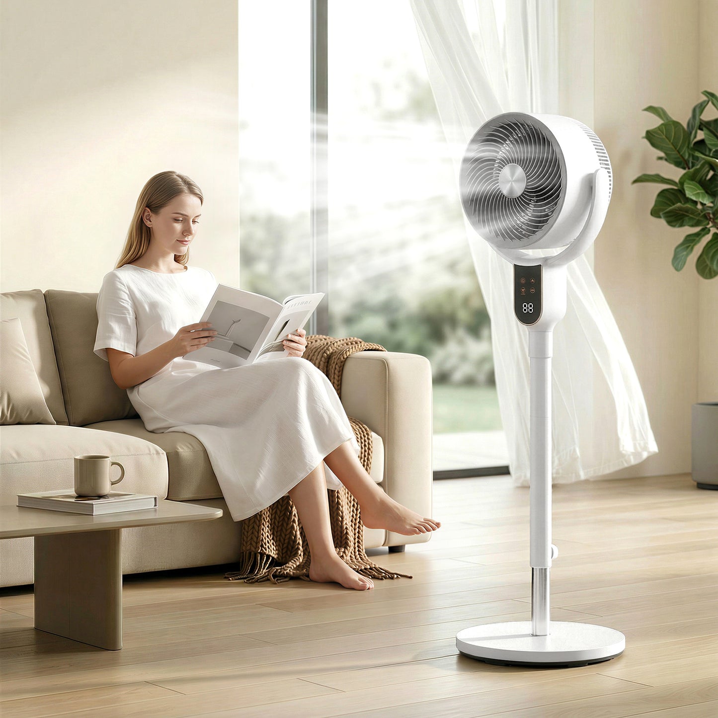 20 dB Silent Standing Fan for Bedroom, 42" Pedestal Fan with 70° Oscillating, 90° Vertical Tilt, 8 Speeds, Remote Control, 12H Timer, Adjustable Height, Child Lock, White