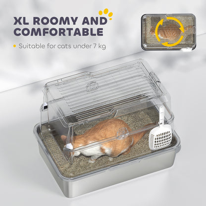 Extra Large Stainless Steel Cat Litter Tray with Scoop, Flip Top