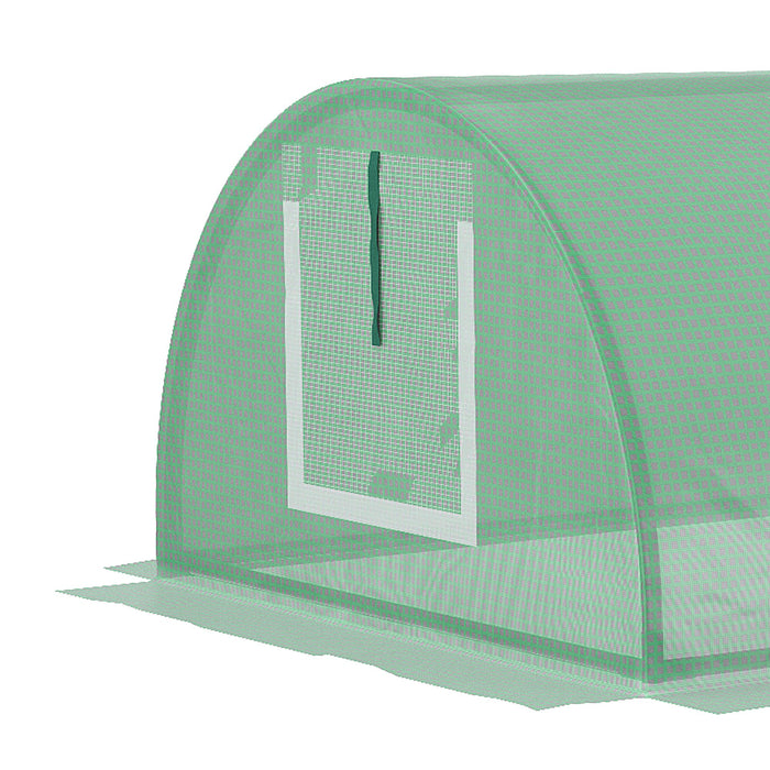 PE Mini Greenhouse, 3m Portable Tunnel Green House with 5 Mesh Windows, Green Grow House Steel Frame for Indoor and Outdoor, Green