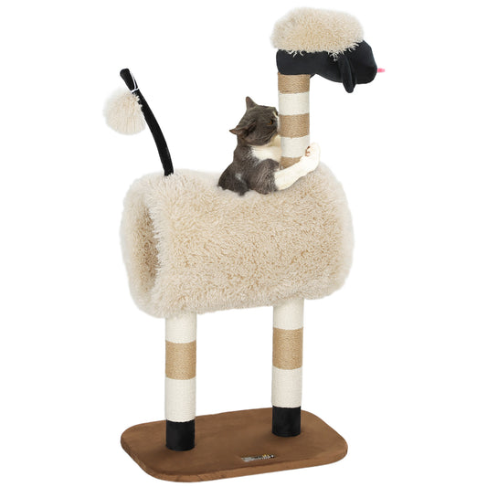 Cat Tree Sheep Design, 98 cm Multi-Level Cat Tower, Light Brown