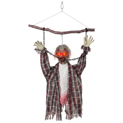 43" Hanging Animated Chained Zombie Halloween Decoration for Scary Garden