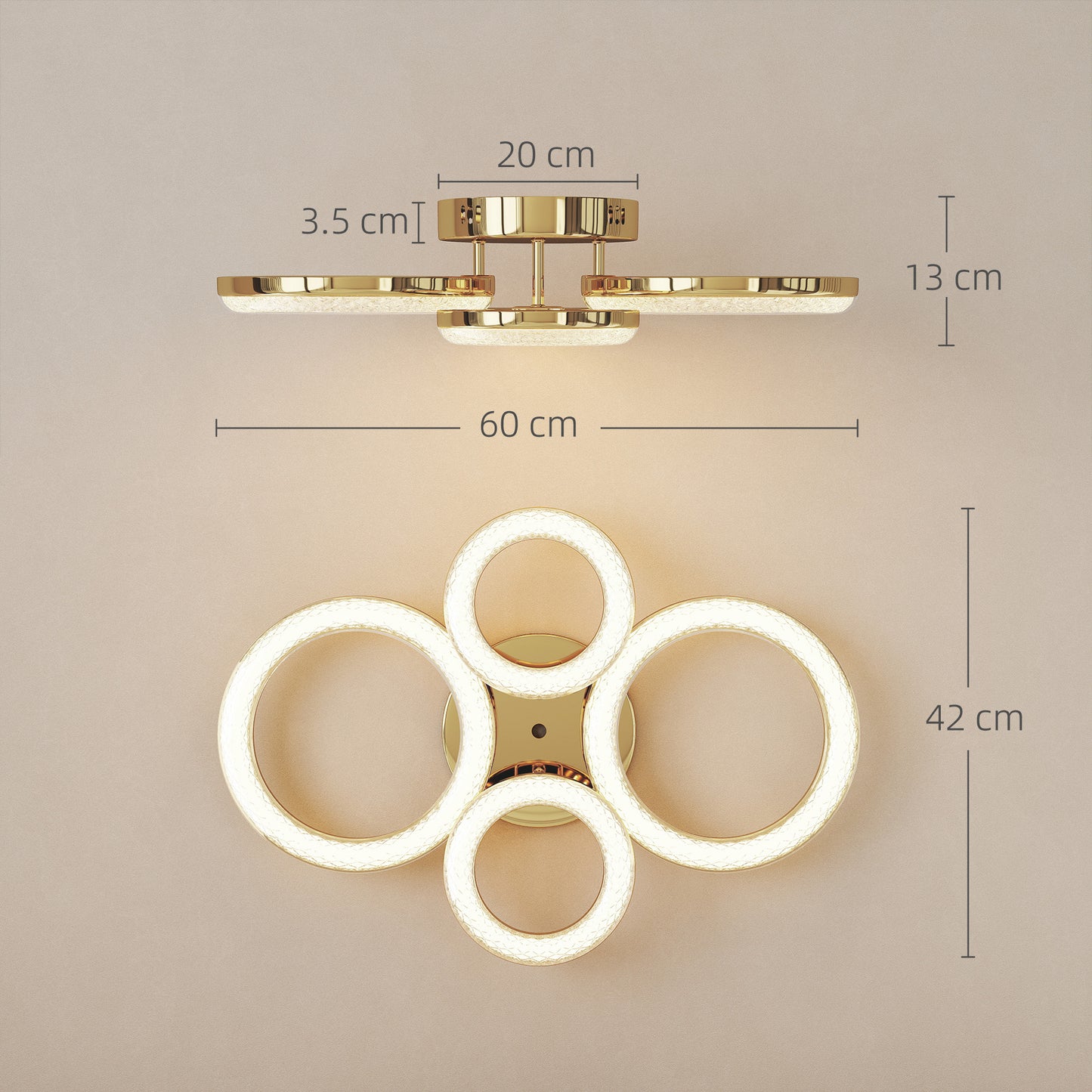 Modern 4-Ring Flush Mount Ceiling Light, LED Ceiling Light, Gold