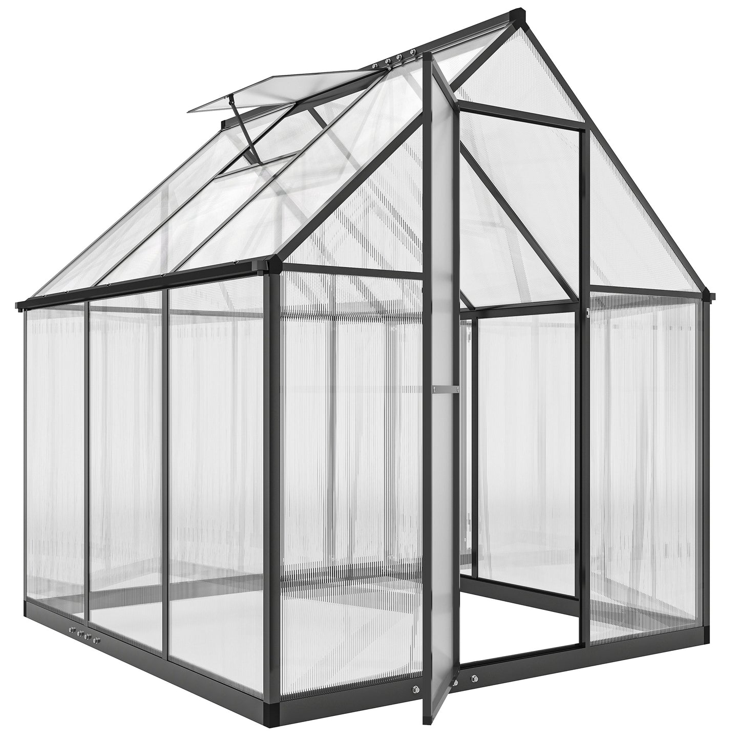 5.5 x 6ft Polycarbonate Greenhouse with Swing Door and Adjustable Window, Walk-in Greenhouse with Rain Gutter, Aluminium Garden Green House for Patio Garden Backyard, Black