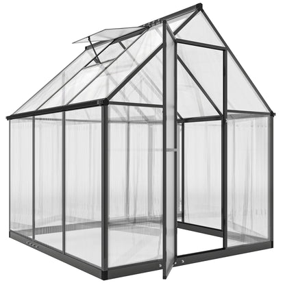 5.5 x 6ft Polycarbonate Greenhouse with Swing Door and Adjustable Window, Walk-in Greenhouse with Rain Gutter, Aluminium Garden Green House for Patio Garden Backyard, Black
