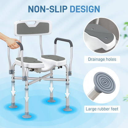 Padded Bath Chair with Slotted Seat and Adjustable Height, Grey