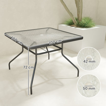 Square Patio Table, Glass Top Garden Dining Table 100 x 100cm