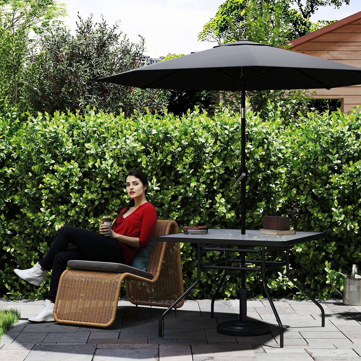 Square Patio Table, Glass Top Garden Dining Table 100 x 100cm