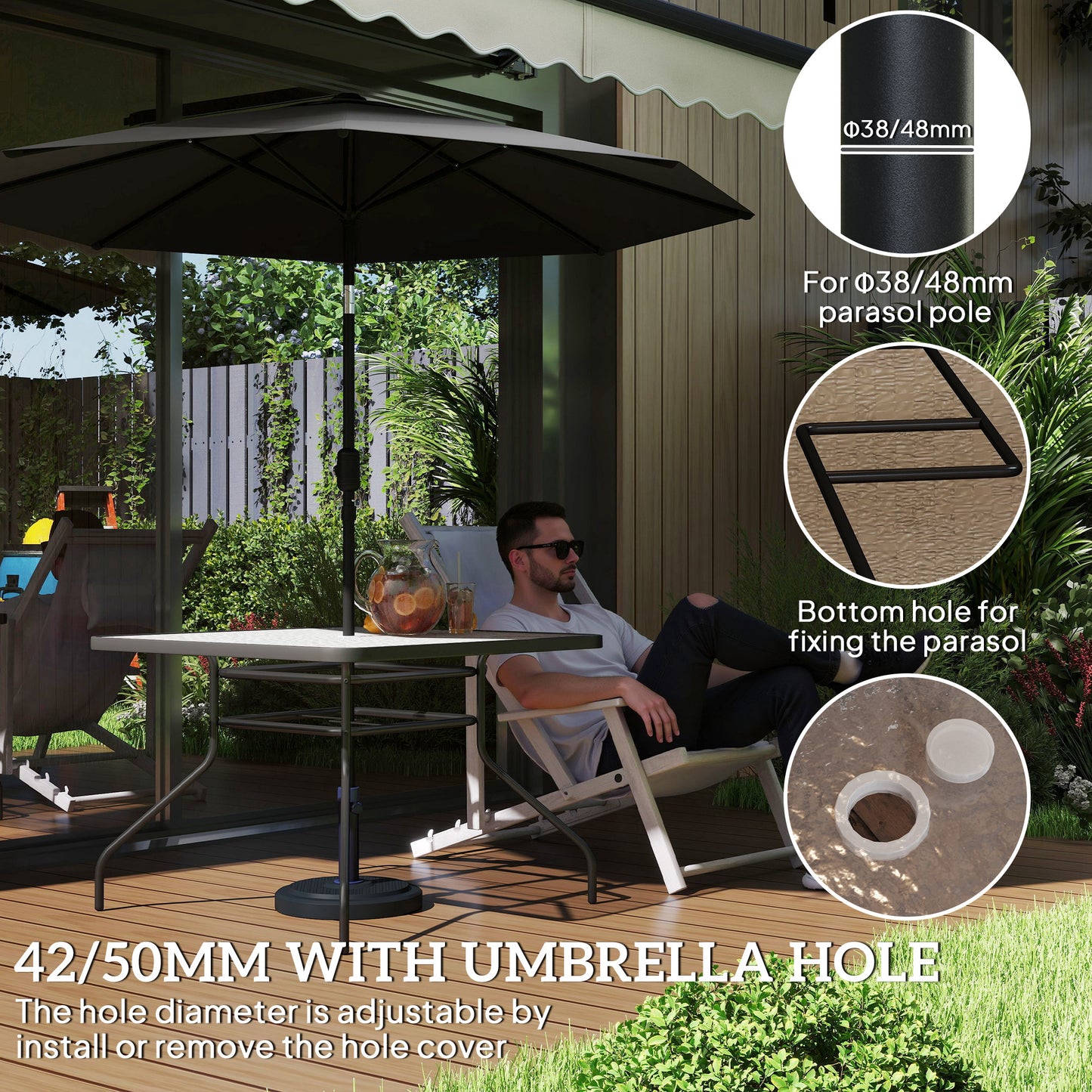 Square Patio Table, Glass Top Garden Dining Table 100 x 100cm