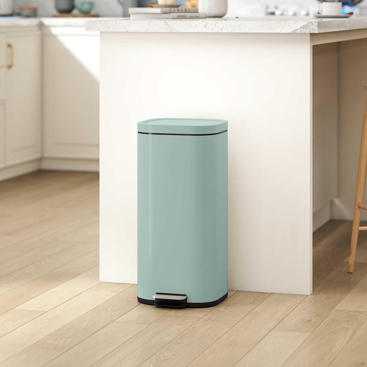 30L Kitchen Bin, Pedal Bin with Lid, Removable Inner Bucket, Green