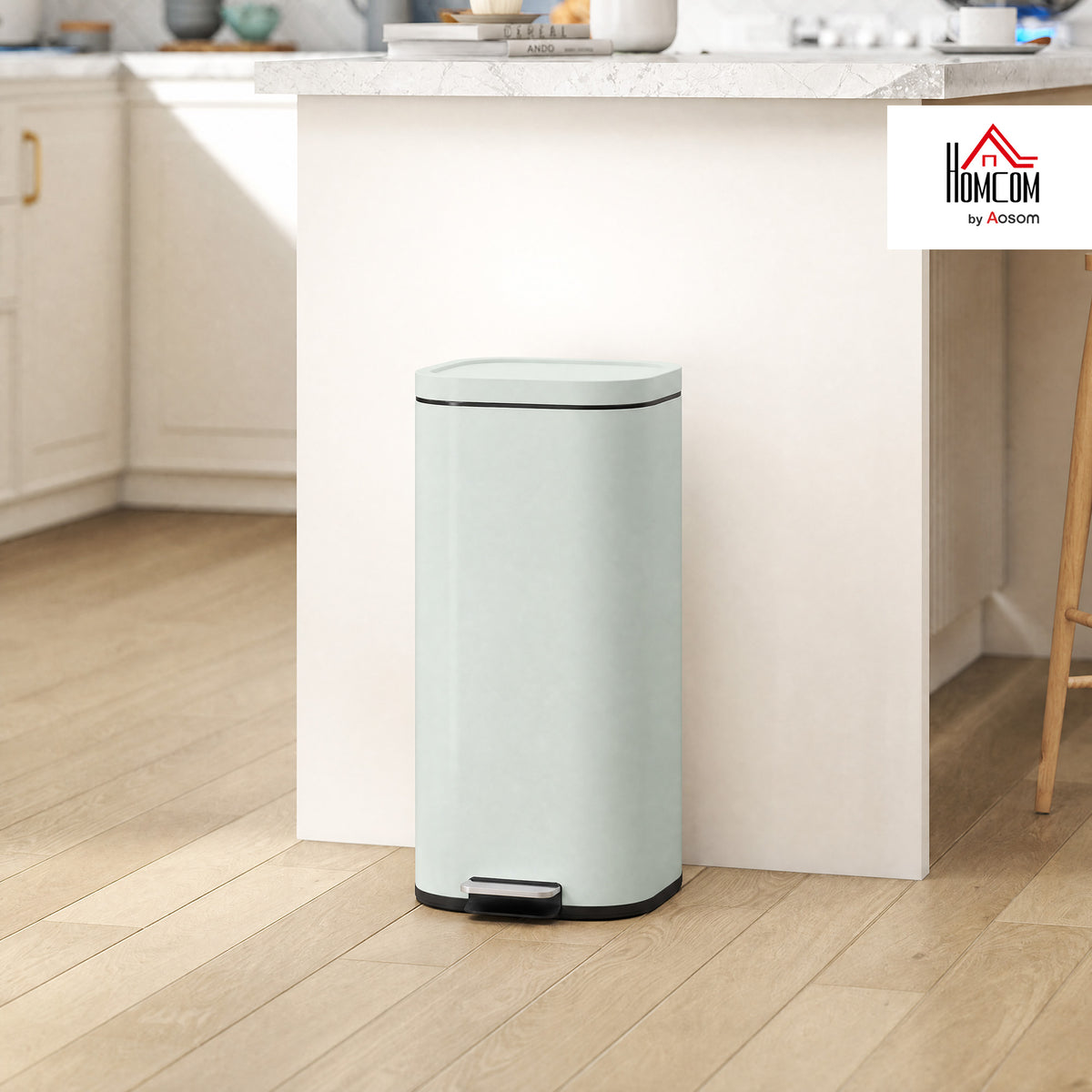 30L Kitchen Bin, Pedal Bin with Lid, Removable Inner Bucket, Green