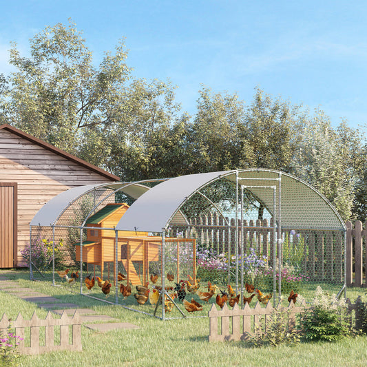 Walk-In Chicken Run Galvanised Chicken Coop w/ Covers 7.6 x 2.8 x 2m