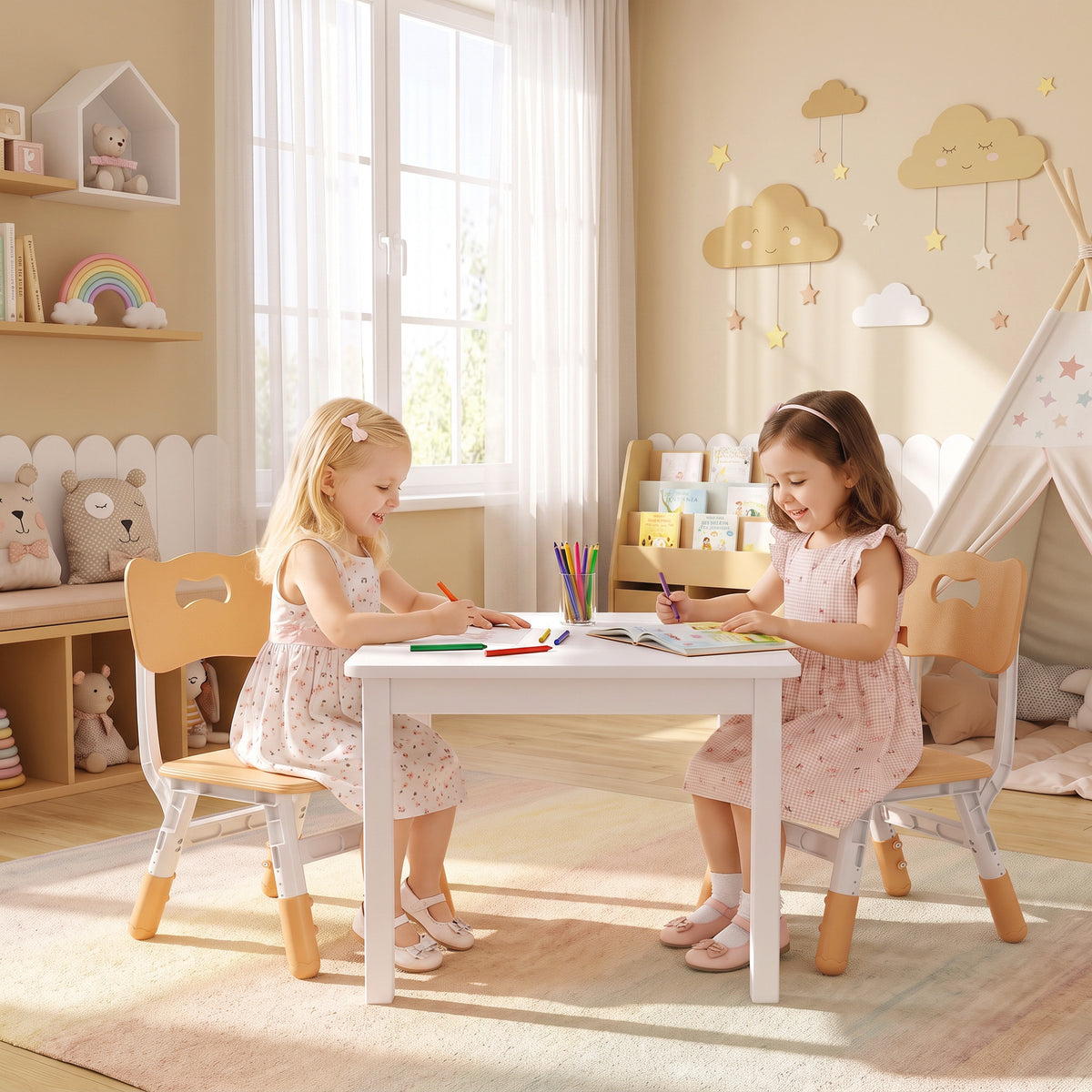 Set of 2 Height-Adjustable Kids' Desk Chairs - Brown & White